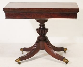 Very Handsome Southern Federal Carved & Figured Mahogany Games Table