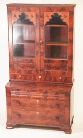 Handsome American Classical Figured Mahogany Secretary Bookcase