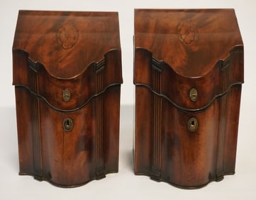 Pair Neoclassical Inlaid Mahogany Knife Boxes