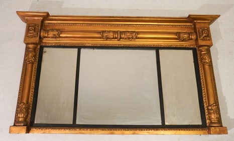 Handsome Classical Carved & Gilt Overmantle Horizontal Looking Glass