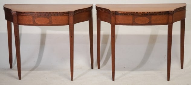 Excellent Pair American Federal Figured & Inlaid Cherry Games Tables