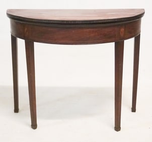 Handsome Southern Federal Carved & Inlaid Mahogany Demilune Game Table