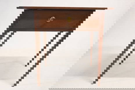 Very Handsome Southern Federal Black Walnut Side or Work Table: Circa 1810, likely Carolinas or Virginia. Handsome table having a nice thick top over the case housing a single large drawer with overhangs at each side atop handsomely tapered legs. Secondary wood is