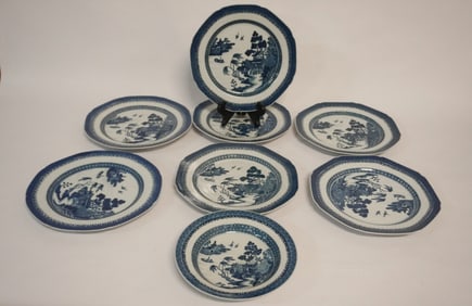 Excellent Set Antique Chinese Export Canton Porcelain Diving Bird Pieces
