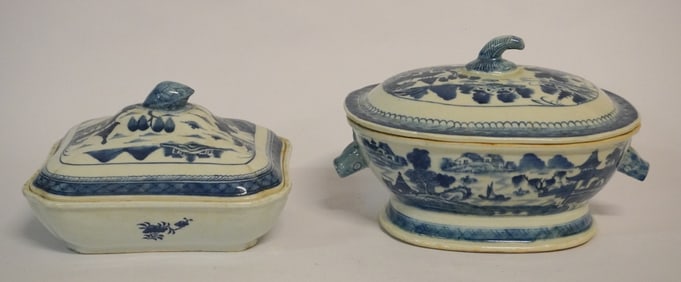 Two Handsome Large Antique Chinese Export Canton Serving Pieces