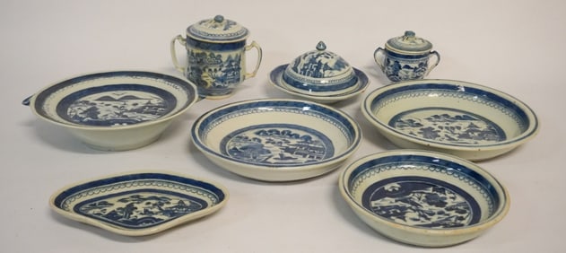 Collection Antique Chinese Blue & White Canton Porcelain Articles