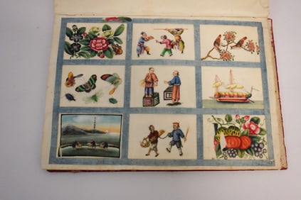 Rare 19th Century Book of Chinese Watercolor Paintings on Pyth