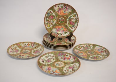 Fine Set Antique Chinese Export Porcelain Rose Medallion Dinner Plates