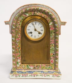 Excellent & Rare Antique Chinese Canton Rose Medallion Porcelain Clock