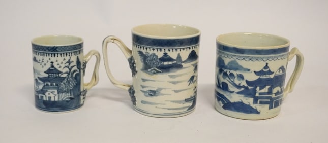 Collection Antique Chinese Export Porcelain Canton Tankards or Cups