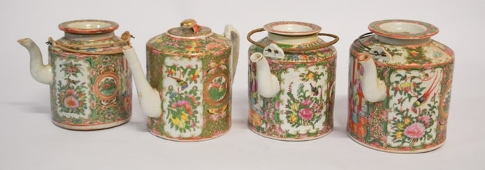 Collection Antique Chinese Export Porcelain Rose Medallion Tea Pots