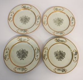 Excellent Set Four Antique Chinese Export Porcelain Armorial Plates
