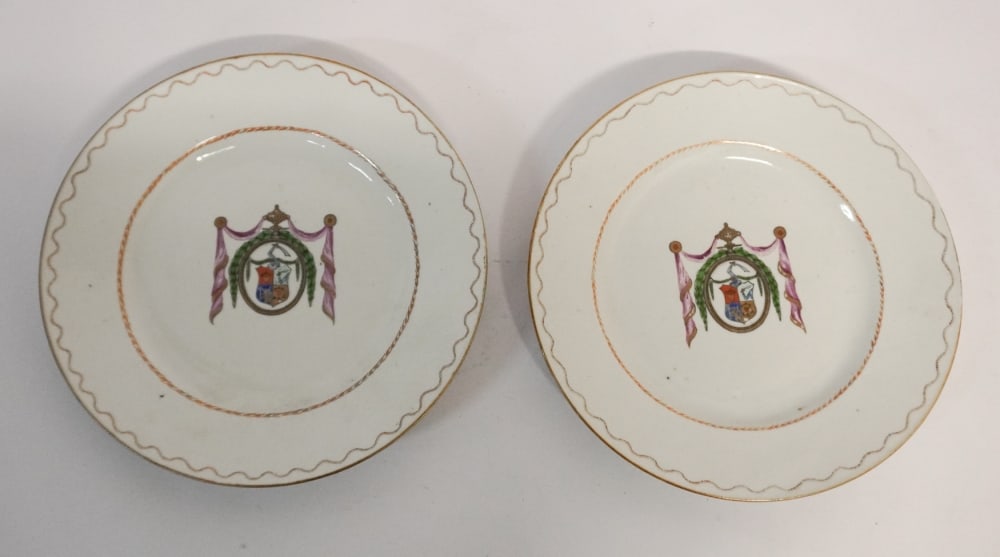 Excellent Pair Antique Chinese Export Armorial Porcelain Dishes (1 of 3)