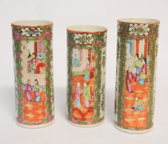Handsome Collection Three Antique Chinese Export Porcelain Vases