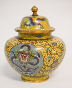 Fine Antique Chinese Cloisonne Lidded Urn or Jar
