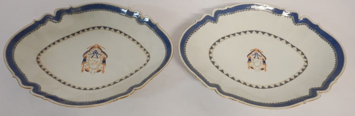 Handsome Pair Antique Chinese Export Porcelain Footed Serving Platters