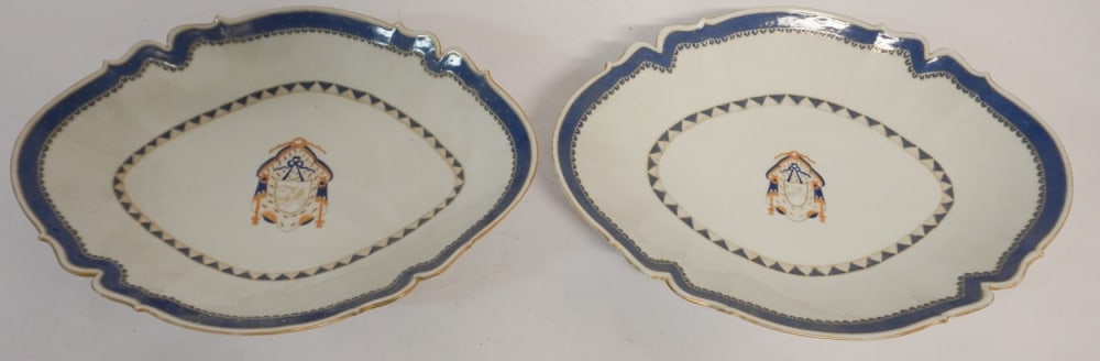 Handsome Pair Antique Chinese Export Porcelain Footed Serving Platters (1 of 3)