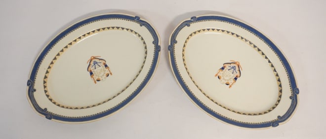 Excellent Pair Antique Chinese Export Porcelain Serving Platters