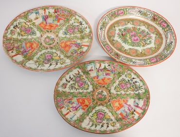 Collection Three Fine Antique Chinese Rose Medallion Porcelain Platters