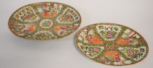 Two Fine Antique Chinese Export Porcelain Rose Medallion Platters