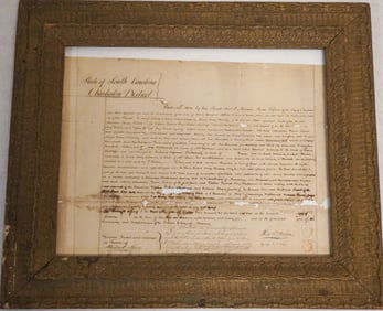 1824 Charleston, SC Framed Handwritten Deed
