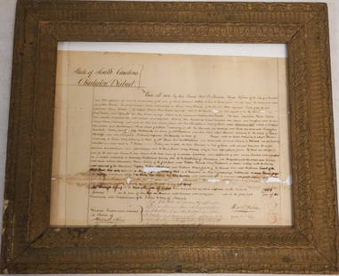 1824 Charleston, SC Framed Handwritten Deed: 1824 deed signed and dated. Framed nicely for display. Deed between Alexander Baron Wilson and a certain Lionel Henry Kennedy for a piece of land called Almondberry Hill. Framed nicely for display. Fr