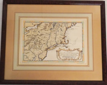 French 1757 Hand Colored & Engraved Map of North Eastern United States