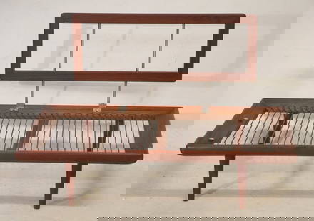 Very Fine Danish Modern Mid Century Teak Wood Settee or Sofa: Mid 20th century, by French & Son. Having brilliant form and style with back and side rests atop tapered and turned feet. The straps are in very nice sturdy condition. No cushion is present with this