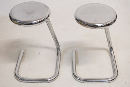 Excellent Pair Mid Century Chrome Bar Stools