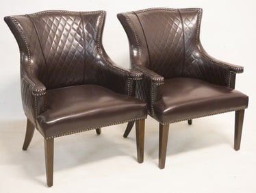 Handsome Pair Deco Patton Leather Armchairs