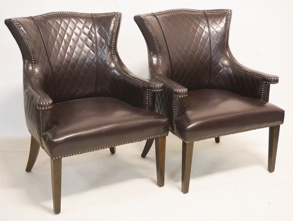 Handsome Pair Deco Patton Leather Armchairs (1 of 3)