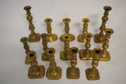 Fine Collection Period Antique Spun Brass Candlesticks