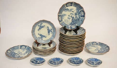 Three Handsome Sets Antique Japanese Imari Porcelain Dishes