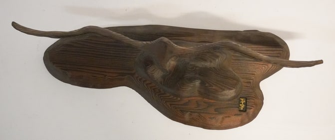 Mid Century Japanese Deco Carved Pine Sculptural Wall Hanger