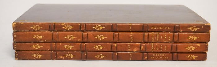Excellent 1815 Set of Antique Leather Bound Volumes Poems by Lord Byron
