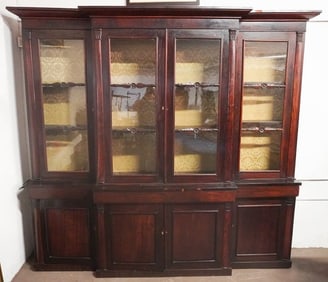 Fine English Regency Carved Mahogany Breakfront Bookcase