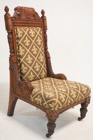 Very Fine American Modern Gothic Aesthetic Movement Carved Oak Slipper Chair