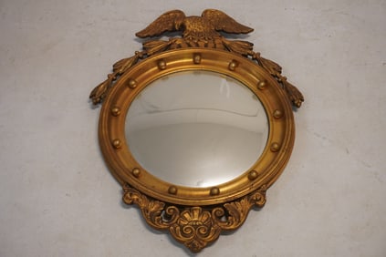 Charming Antique Colonial Revival Carved & Gilt BullsEye Mirror
