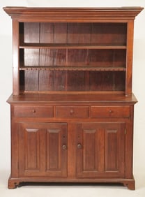 Handsome American Hepplewhite Pine & Cherry Step Back Cupboard