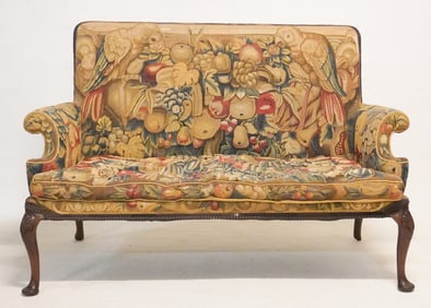 Exceptional English Queen Anne Carved & Upholstered Mahogany Settee or Sofa