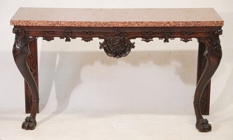 Excellent English George II Carved Mahogany Marble Top Server or Pier Table
