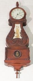 Very Fine Federal Style Carved Mahogany Wall Clock by Stennes