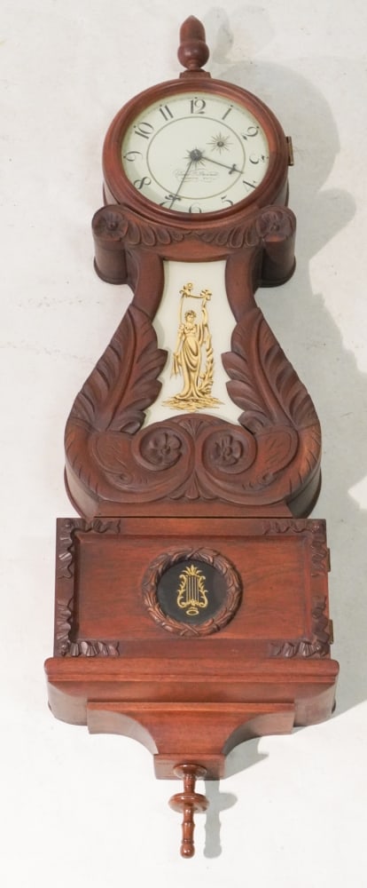 Very Fine Federal Style Carved Mahogany Wall Clock by Stennes (1 of 5)