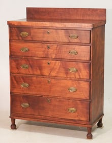 Handsome American Federal Poplar & Tiger Maple Chest of Drawers