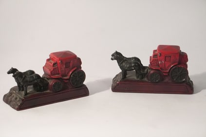 Charming Antique Cold Painted Metal Sporting Bookends