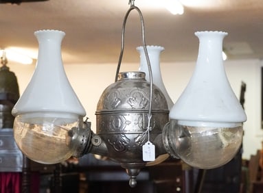 Rare Antique Triple Light Hanging Kerosene Lamp by Angel Lamp Co
