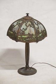 Antique Arts & Crafts Slag Glass Table Lamp by Bradley & Hubbard