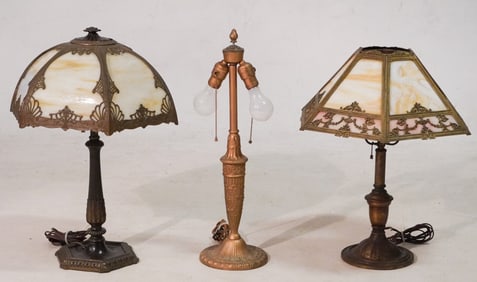 Arts & Crafts Period Slag Glass Table Lamps
