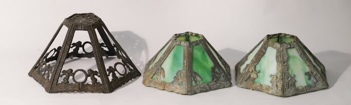 Two Antique Arts & Crafts Period Led & Glass Lamp Shades