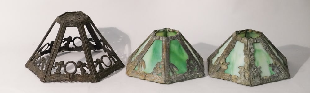 Two Antique Arts & Crafts Period Led & Glass Lamp Shades (1 of 4)